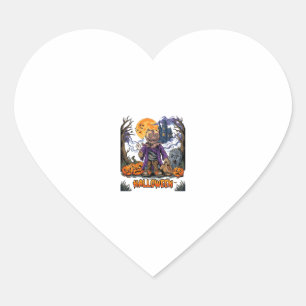 Halloween Scarecrow Candy Sack Pumpkins Haunted Ho Heart Sticker