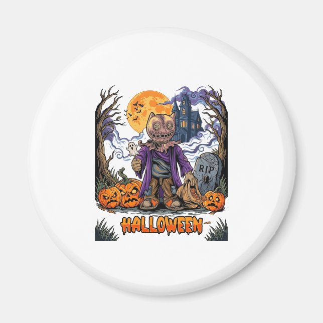 Halloween Scarecrow Candy Sack Pumpkins Haunted Ho Magnet (Front)