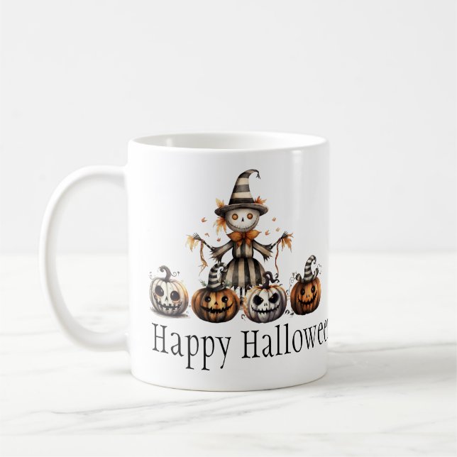 Halloween Scarecrow Design with Jack-o'-Lanterns | Coffee Mug (Left)