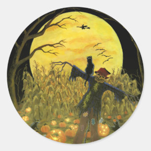 Halloween scarecrow in pumpkin patch stickers