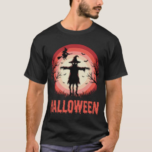 Halloween Scarecrow Moon Silhouette Vintage Graphi T-Shirt