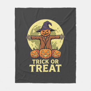 Halloween Scarecrow Pumpkin Trick or Treat Design Fleece Blanket