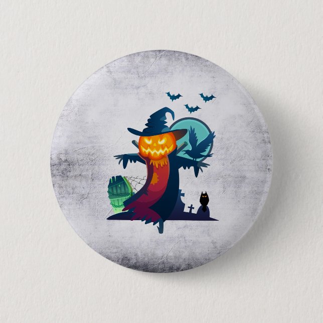 Halloween Scarecrow With Bats Crow And Owl 6 Cm Round Badge (Front)