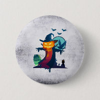 Halloween Scarecrow With Bats Crow And Owl