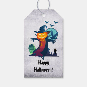 Halloween Scarecrow With Bats Crow And Owl Gift Tags