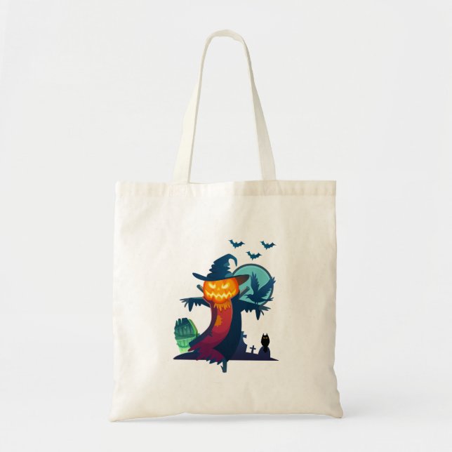 Halloween Scarecrow With Bats Crow And Owl Tote Bag (Front)