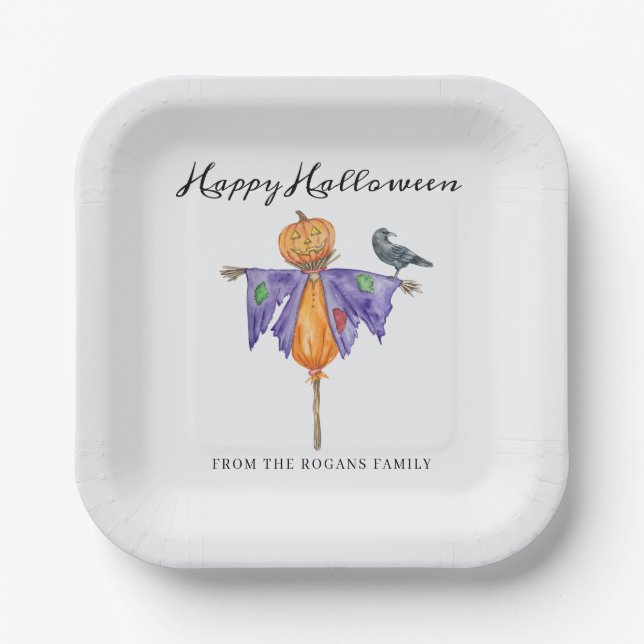 Halloween Scarecrow with Pumpkin Paper Plate (Front)