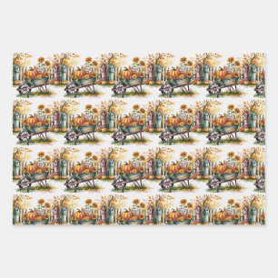 Halloween Scarecrows, Kitty Witch, Fall Harvest, Wrapping Paper Sheet