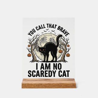 Halloween Scaredy Cat Vintage Engraving Shirt Desi Acrylic Sign