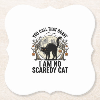 Halloween Scaredy Cat Vintage Engraving Shirt Desi Paper Coaster