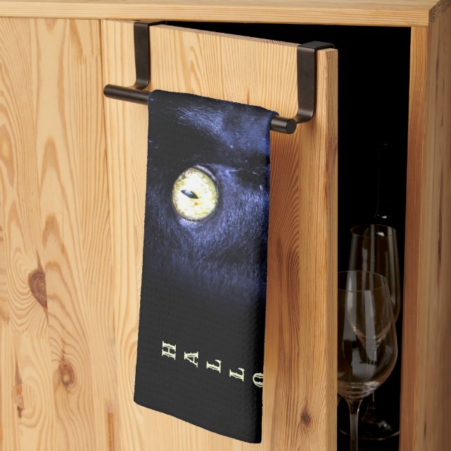 Halloween Scary Black Cat Horror Dark Night Tea Towel (Thirds Fold)