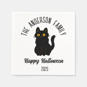 Halloween Scary Black Cat Personalised Name Napkin