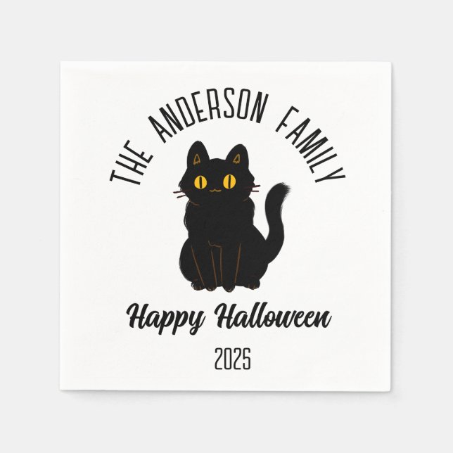 Halloween Scary Black Cat Personalised Name Napkin (Front)
