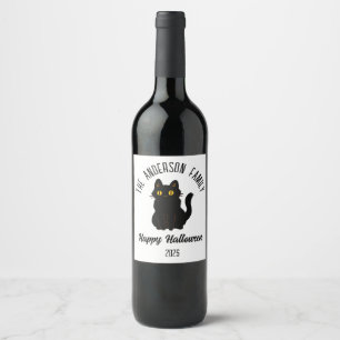 Halloween Scary Black Cat Personalised Name Wine Label