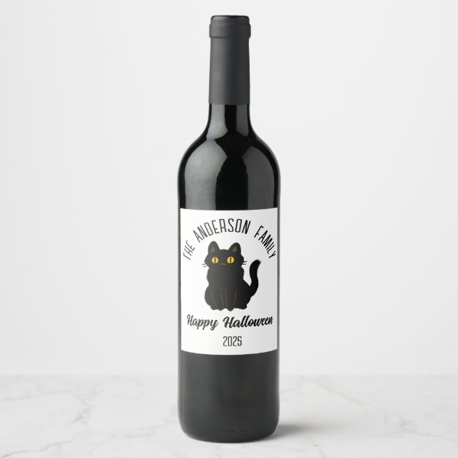 Halloween Scary Black Cat Personalised Name Wine Label (Front)