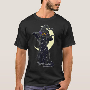 Halloween Scary Black Cat With Witch Hat T-Shirt