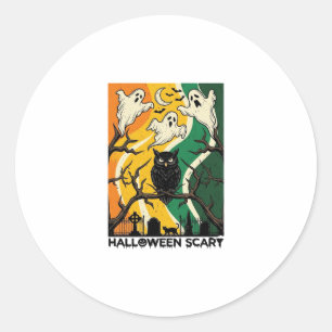 Halloween Scary Black Owl Ghosts Graveyard_1 Classic Round Sticker