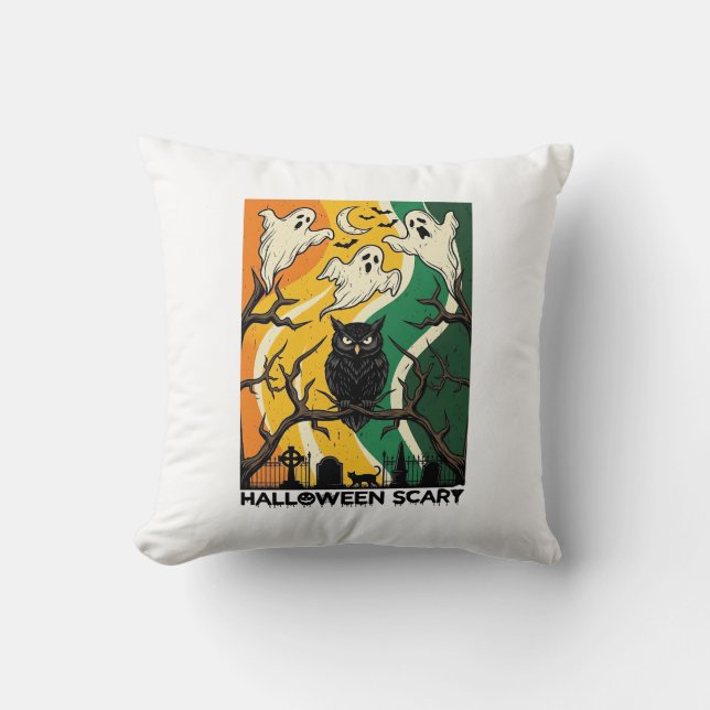 Halloween Scary Black Owl Ghosts Graveyard_1 Cushion (Front)