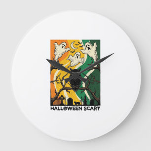 Halloween Scary Black Owl Ghosts Graveyard_1 Large Clock