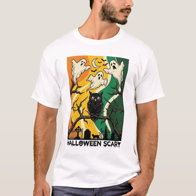 Halloween Scary Black Owl Ghosts Graveyard_1 T-Shirt (Front)