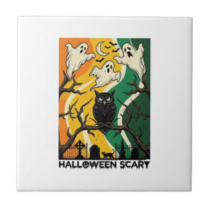 Halloween Scary Black Owl Ghosts Graveyard_1 Tile