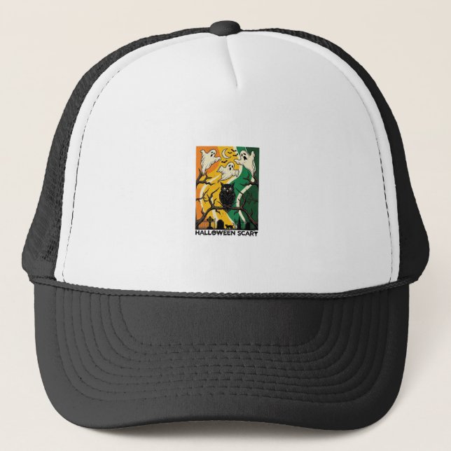 Halloween Scary Black Owl Ghosts Graveyard_1 Trucker Hat (Front)