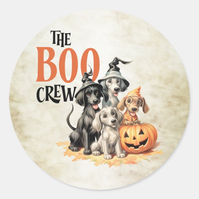 Halloween Scary Boo Dogs Crew Orange Pumpkin Classic Round Sticker (Front)