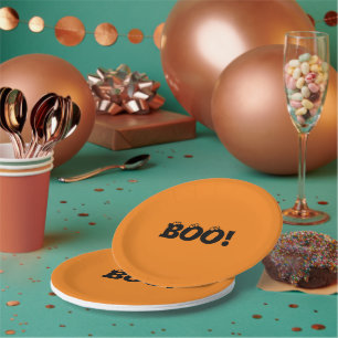 Halloween Scary Boo! eyeballs black orange Paper Plate