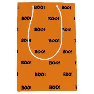 Halloween Scary Boo! eyeballs black orange pattern Medium Gift Bag