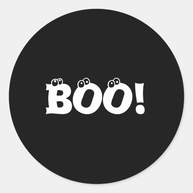 Halloween Scary Boo! eyeballs black white Classic Round Sticker (Front)