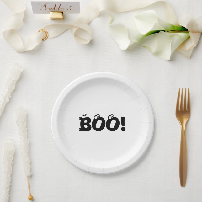 Halloween Scary Boo! eyeballs black white Paper Plate (Wedding)