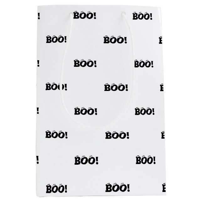 Halloween Scary Boo! eyeballs black white pattern Medium Gift Bag (Front)