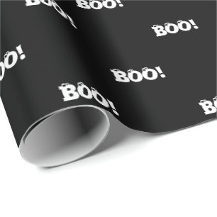 Halloween Scary Boo! eyeballs black white pattern Wrapping Paper