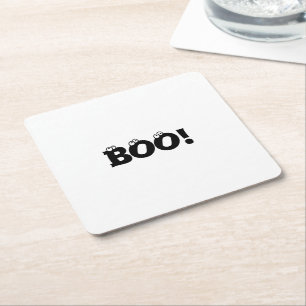 Halloween Scary Boo! eyeballs black white Square Paper Coaster