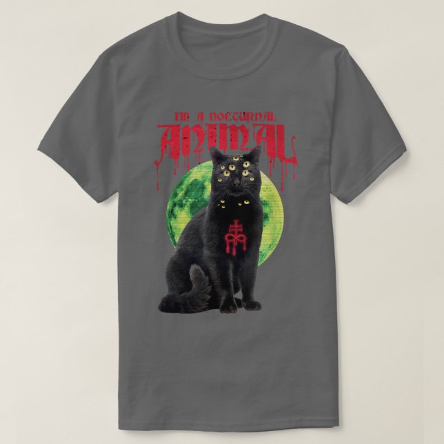 Halloween scary Cat Horror Halloween moon night  T-Shirt (Design Front)