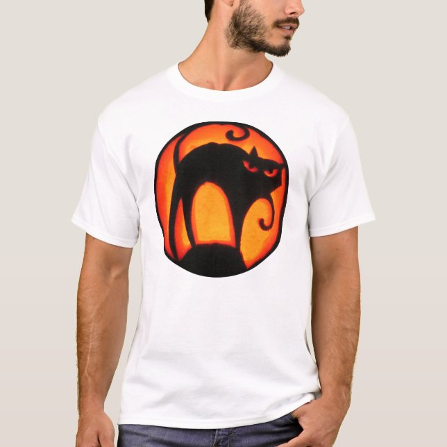 Halloween Scary Cat Jack-O-Lantern T-Shirt (Front)