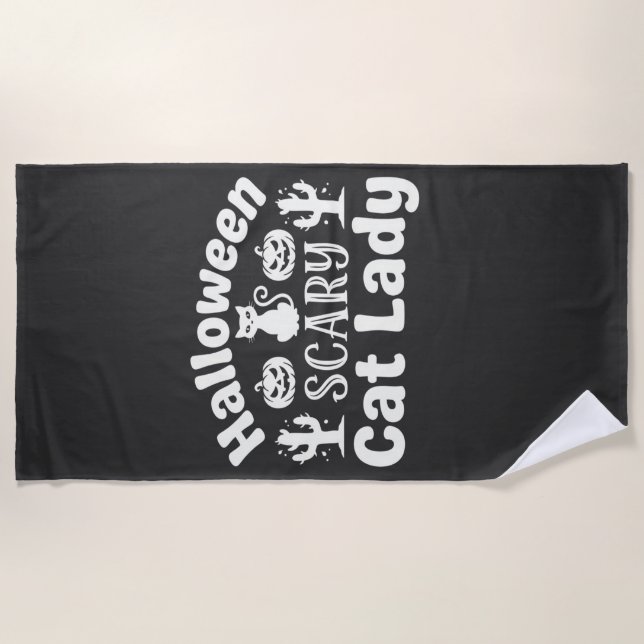 Halloween Scary Cat Lady_1 Beach Towel (Front)