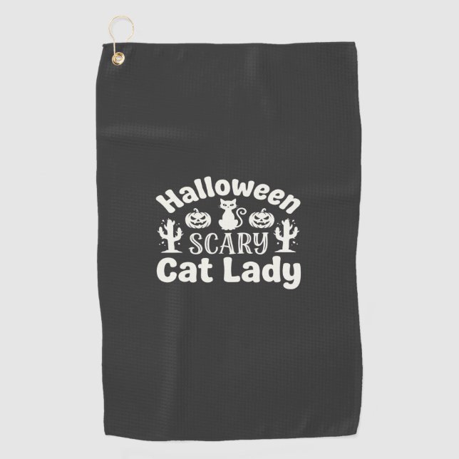 Halloween Scary Cat Lady_1 Golf Towel (Front)