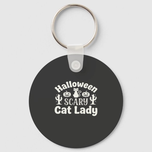 Halloween Scary Cat Lady_1 Key Ring (Front)