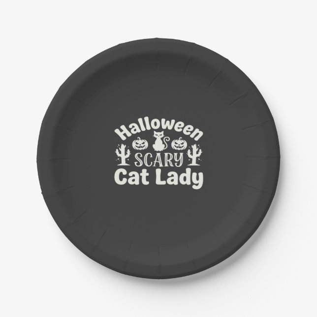 Halloween Scary Cat Lady_1 Paper Plate (Front)