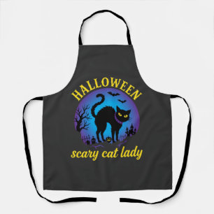 Halloween Scary Cat Lady Black Cat Apron