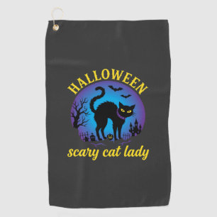 Halloween Scary Cat Lady Black Cat Golf Towel