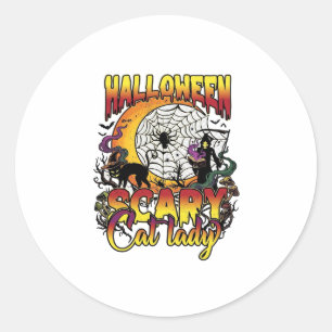 Halloween Scary Cat Lady Grim Reaper Moon Magic Bo Classic Round Sticker