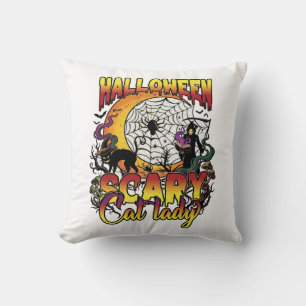 Halloween Scary Cat Lady Grim Reaper Moon Magic Bo Cushion