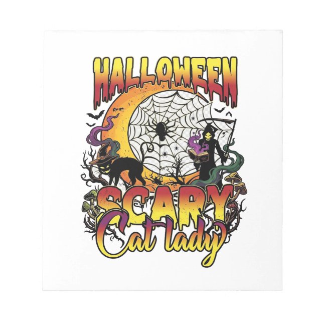 Halloween Scary Cat Lady Grim Reaper Moon Magic Bo Notepad (Front)