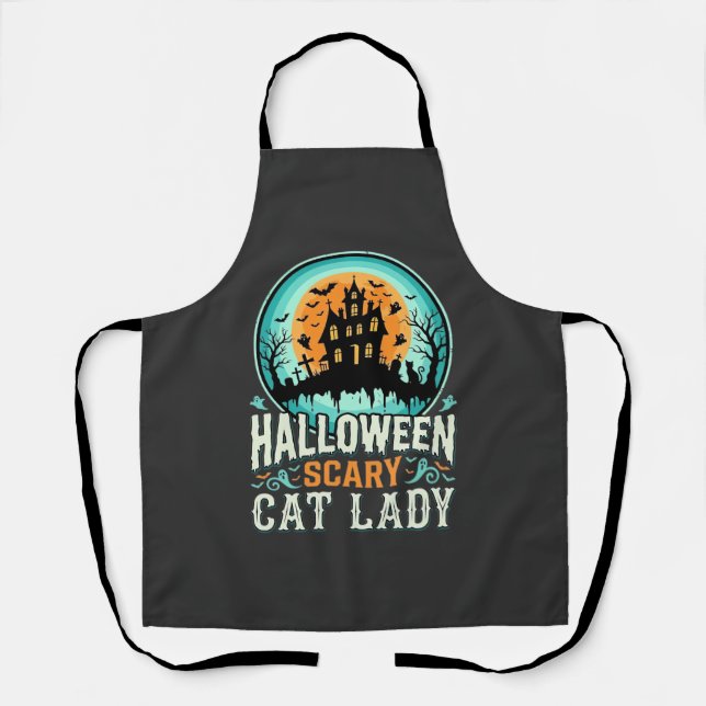 Halloween Scary Cat Lady Haunted House Design_1 Apron (Front)