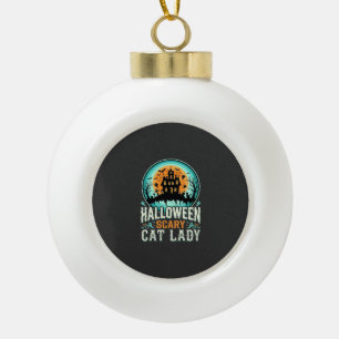 Halloween Scary Cat Lady Haunted House Design_1 Ceramic Ball Christmas Ornament
