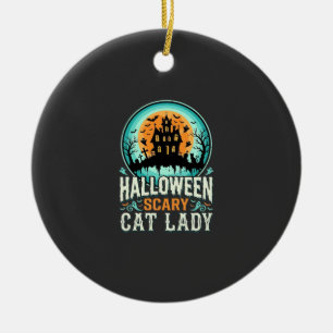 Halloween Scary Cat Lady Haunted House Design_1 Ceramic Tree Decoration