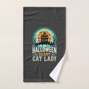 Halloween Scary Cat Lady Haunted House Design_1 Hand Towel