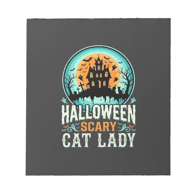Halloween Scary Cat Lady Haunted House Design_1 Notepad (Front)